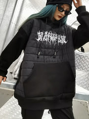 Women Hooded Stitching Printed Pullover Sweatshirt