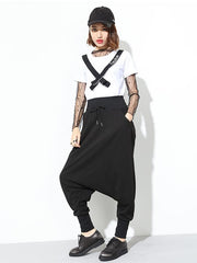 Hip-hop Solid Elastic Waist Harem Pants