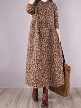 Floral Lapel Loose-Fitting Midi Dress