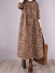 Floral Lapel Loose-Fitting Midi Dress