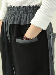 Women Color Block Pocket Brushed Casual Pants
