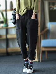 Women Retro Plus Velvet Thick Casual Pants