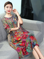 Casual National Style Mulberry Silk Long Dress