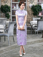 4 Colors Printed Split-side Long Cheongsam