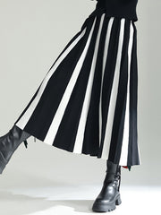 Original Creation Roomy A-Line Contrast Color Striped Skirts Bottoms