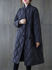 Loose Solid Color Stand Collar Midi Outwear