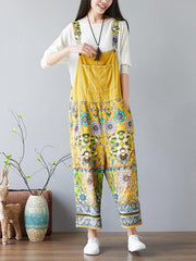 National Style Printed Loose Jean Jumpsuit