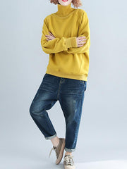 Plain Thickening Stitching High Neck Sweatshirt