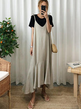 Cropped Loose Ramie Cotton Spaghetti-neck Midi Dresses