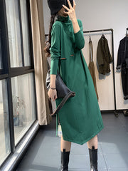 Women Retro Loose Casual Solid Color Dress