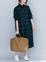 Loose Plaid Split-Joint Shirt Dress