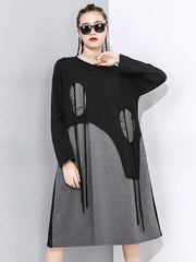 Loose Cropped False-Two Long Sleeve Midi Dress