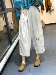 Women Solid Color Patch Stitching Loose Casual Pants