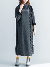 Half High Neck Lace Stitching Cotton Midi Dress