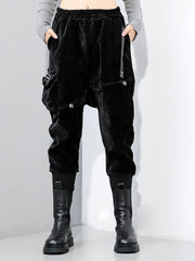 Women Zipper Elastic Waist Casual Pants