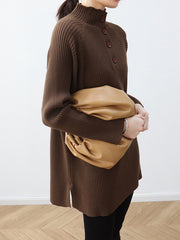 Women High Neck Loose Thick Simple Dress