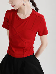 Women Solid Color Slim Round Neck T-Shirt