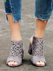 Gray Hollow Chunky Mid Heels
