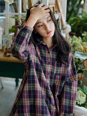 Women Plaid Loose Retro Shirt