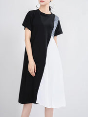 Loose Contrast Color Splicing A-Line Dress