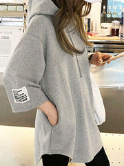 Hooded Drawstring Loose Sweatshirt