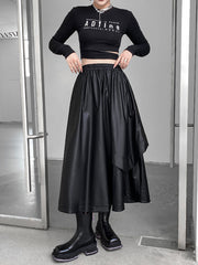 Minimalist Irregularity Elasticity Pure Color PU Skirts Bottoms