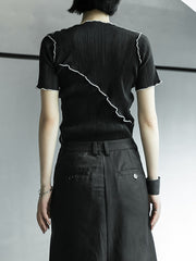 Round Neck Irregular Stitching Slim Short-Sleeved T-Shirt Tops