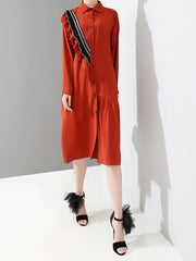 Asymmetric Ruffled Shirt Midi Dress