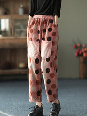 Retro Polka Dot Velvet Elastic Waist Harem Pants