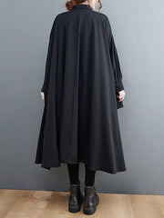 Solid Color Lapel Irregular Shirt Midi Dress