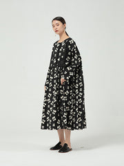 Loose Irregular Floral Printed Long Sleeve Maxi Dress