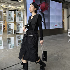 Pleated High Waist Casual Split Skirt