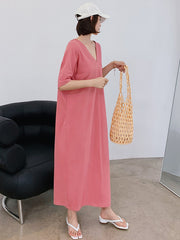 Original Solid Split-Back V-Neck Dress