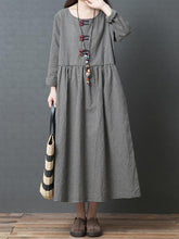 Cute Naional Plaid Red Button Long Dress
