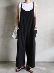 Solid Simple Casual Wide-jeg Jumpsuit