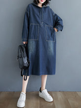 Hooded Denim Loose Splited Maxi Dress