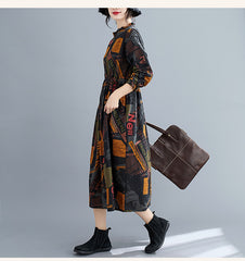 Women Retro Print Loose Dress