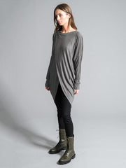 Dark Gray Asymmetric Round-neck T-shirt