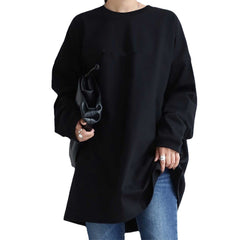 Lazy Style Solid Color Round Neck Long Sleeve Top