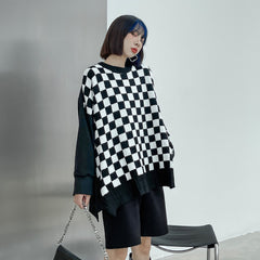 Retro Houndstooth Split-Side Sweater