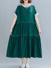 Loose Split-Joint Pleated Midi Dress