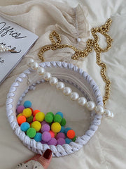Women Hand Woven Chain Small Round Bag