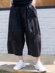 Women Solid Color Ruffled Elastic Waist Wide Leg Casual Pants