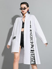 Tide Splicing Letter Print Asymmetric Long Shirt