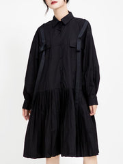 Vintage Solid Ribbon Midi Dress