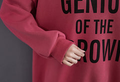 Women Plus Velvet Print Round Neck Pullover Sweatshirt