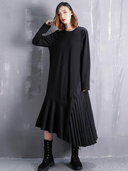 Falbala Ruffled Split-Joint Asymmetric A-Line Midi Dress