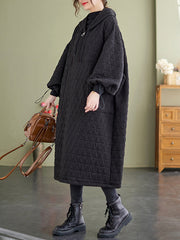 Casual Loose Diamond Hooded Dress