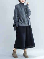 Loose Solid Color Cropped Sweatshirt