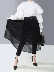 Black Pleated Splicing Skirt